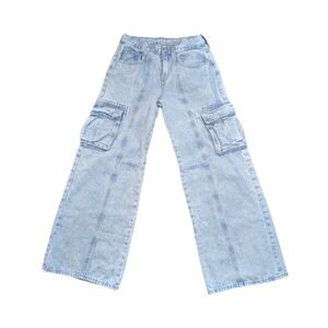 Old Navy Girls Size 14 Baggy Cargo Jeans Light Wash Wide Leg Button Fly